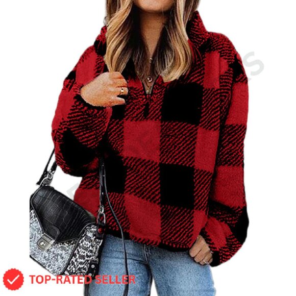 Sherpa Quarter Zip Pullover Fleece Oversized Chic Winter Sweatshirt